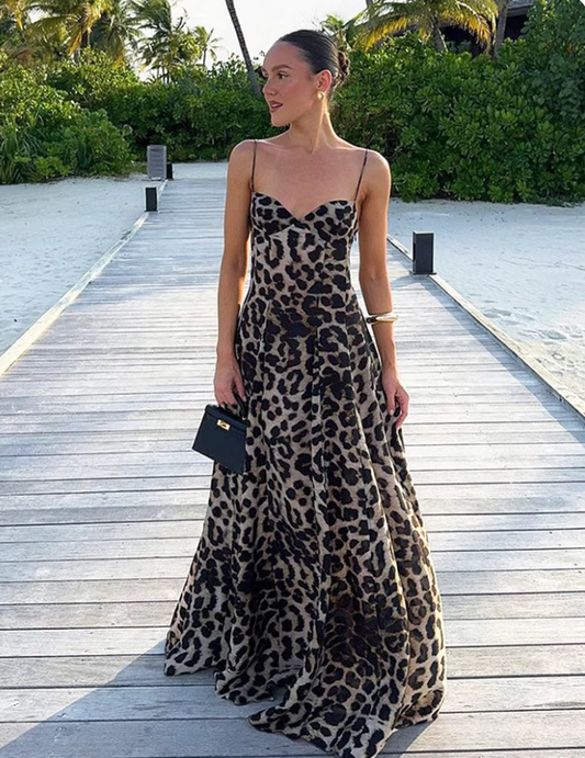 Stunning Summer Dress Spaghetti Straps Leopard Print Women Dress Vacation Outfits Party Dress D2878