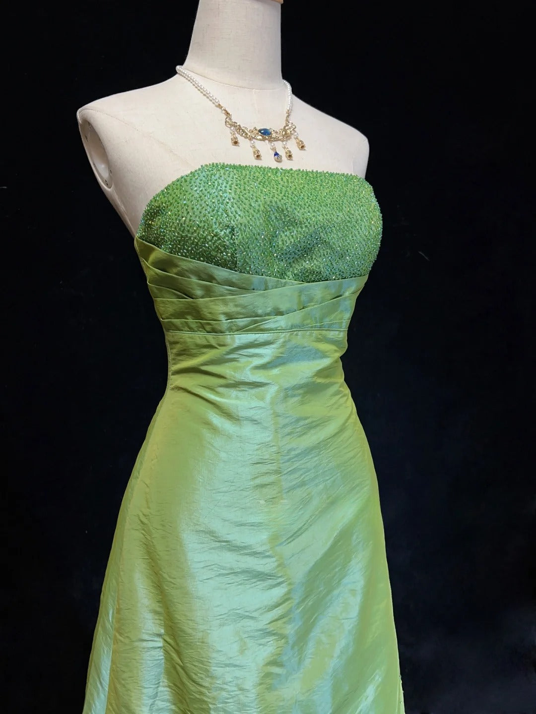 Pretty Prom Dress A Line Strapless Pleated Beaded Evening Dress Gala Dress D2898