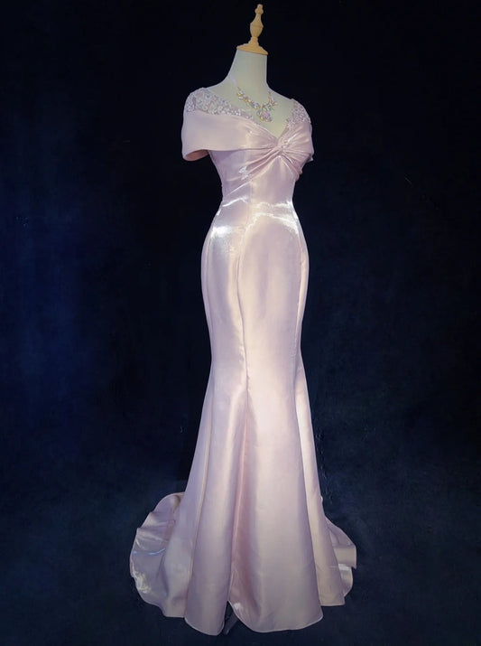 Sweet Prom Dress V-neck Pleated Mermaid Gala Dress Evening Dress Birthday Dress D2902