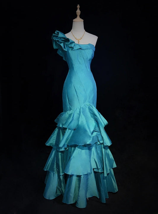 Beauty Prom Dress One Shoulder Pleated Tiered Mermaid Evening Dress Gala Dress Party Dress D2909