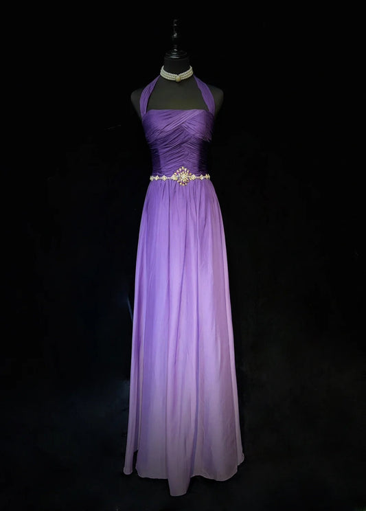 Elegant Prom Dress Halter Gradient Pleated Evening Dress Gala Dress Party Dress D2910
