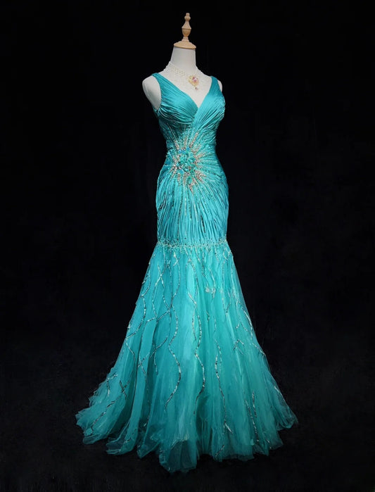 Stunning Prom Dresses V-neck Pleated Mermaid Evening Dress Gala Dress D2916