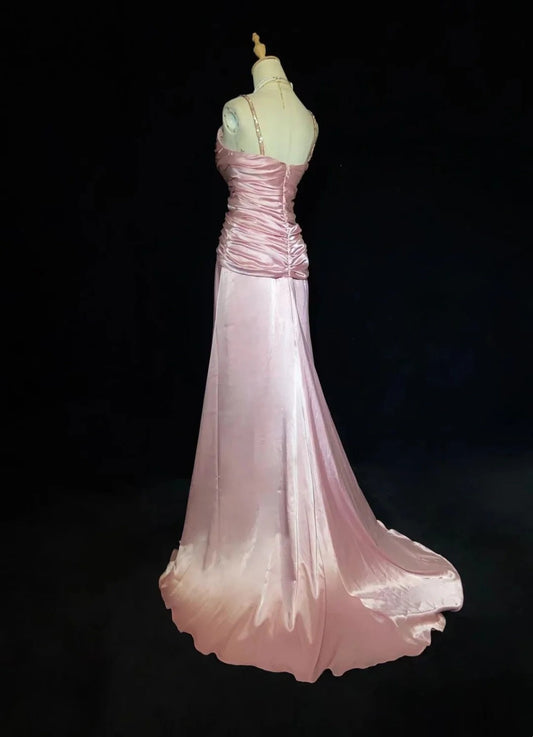 Sexy Pink Prom Dresses Spaghetti Straps Pleated Evening Dress Gala Dress Cocktail Dress D2920