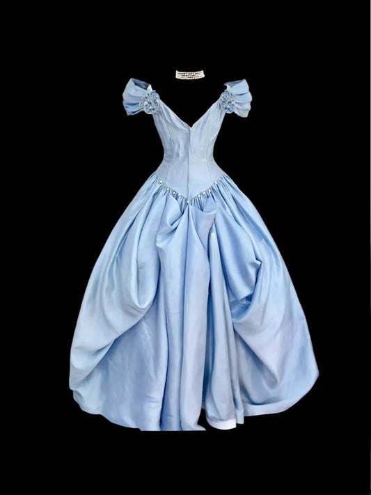 Beauty Prom Dress V-neck Pleated Ball Gown Sweet 16 Dress Evening Dress D2836
