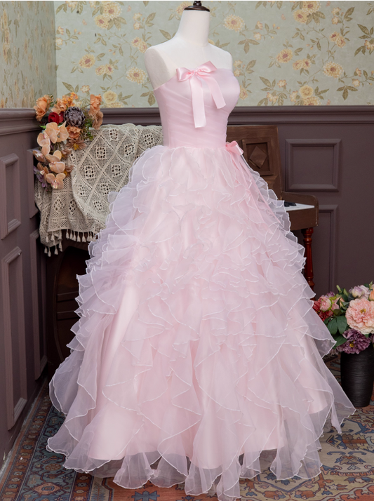 Cute Prom Dress Pink Strapless Pleated Ruffle Ball Gown 16th Dress Evening Dress D2942