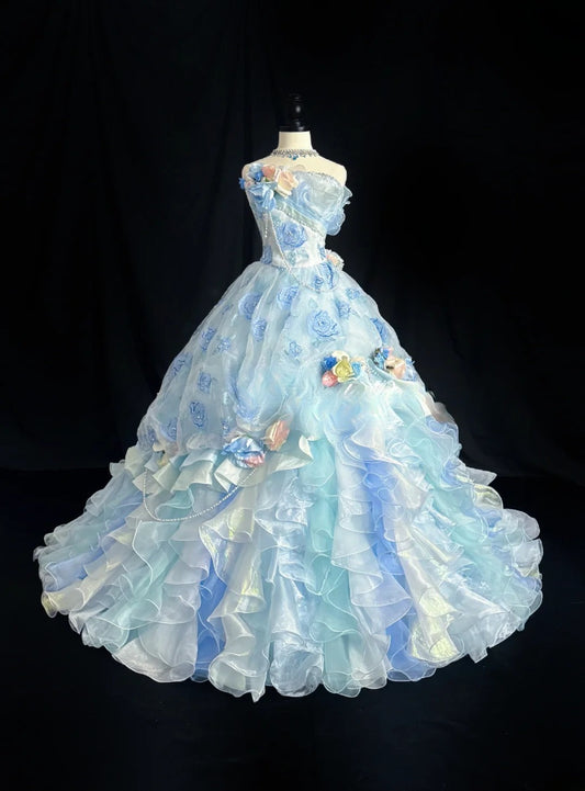 Stunning Prom Dress Strapless Ruffle Ball Gown 16th Dress Evening Dress D2843