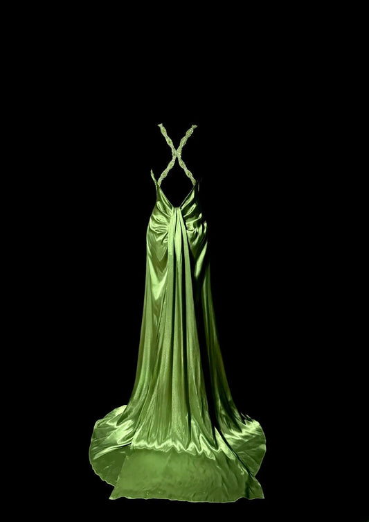 Gorgeous Prom Dress Green Spaghetti Straps Backless Pleated Evening Dress Gala Dress Party Dress D2945
