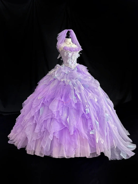 Charming Prom Dress Strapless Ruffle Tulle Ball Gown Evening Dress 16th Dress D2845