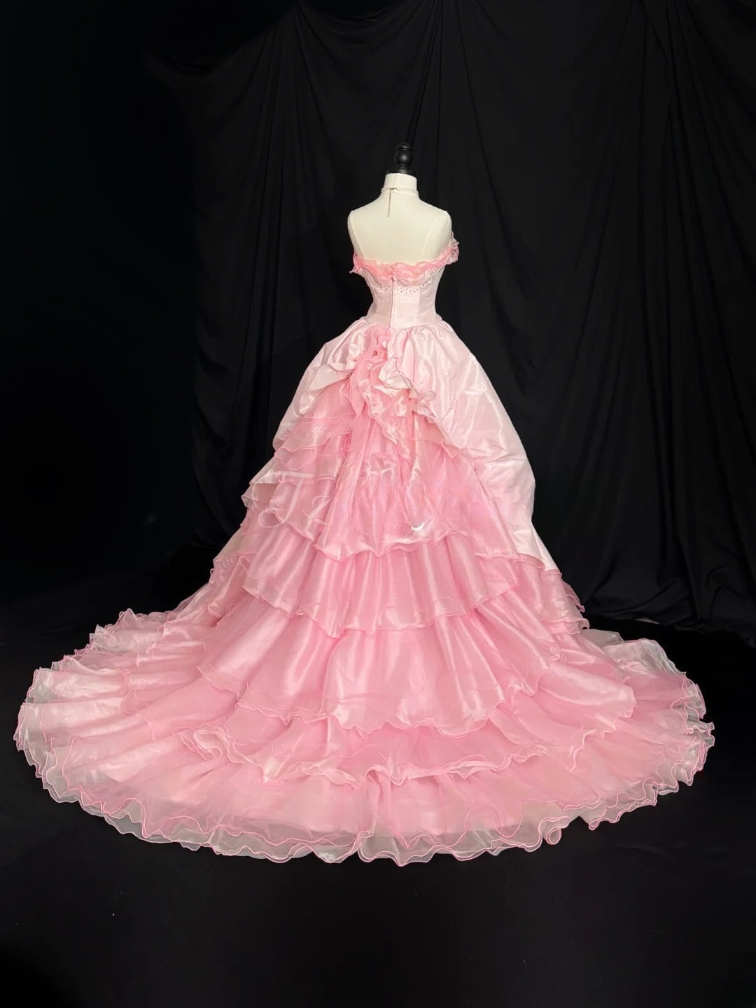 Cute Prom Dress Strapless Ruffle Pearl Ball Gown Evening Dress 16th Dress D2846