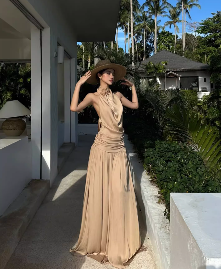 Sexy Women Dress Halter Pleated Party Dress Summer Date Dress Vacation Dress D2956
