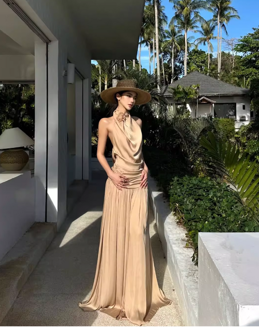 Sexy Women Dress Halter Pleated Party Dress Summer Date Dress Vacation Dress D2956