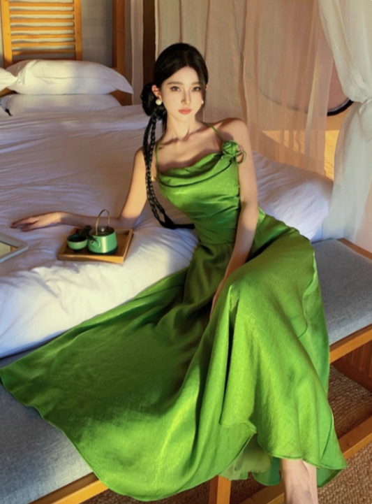 Beauty Summer Dress Halter Pleated Women Dress Vacation Seaside Dress Date Dress Party Dress D2964