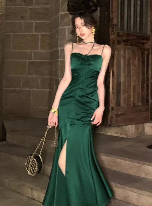 Stunning Summer Dress Spaghetti Straps Pleated Slit Women Dress Vacation Dress Daily Date Dress Party Dress D2969