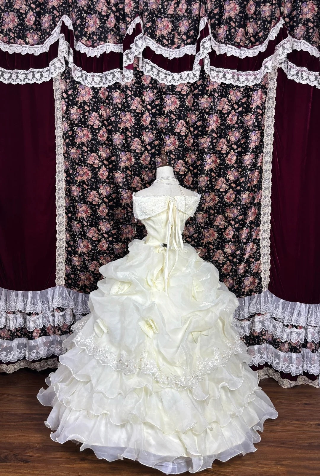 Cute Prom Dress Off Shoulder Ruffle Ball Gown Evening Dress Quinceanera Dress D3015