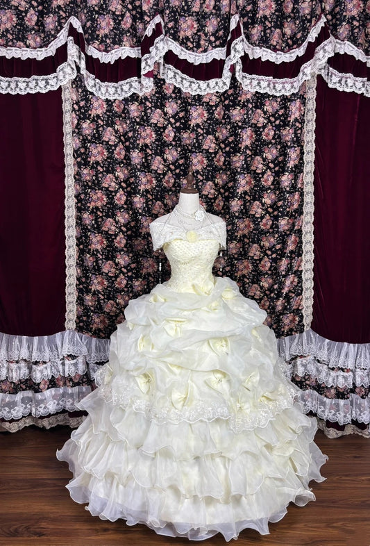 Cute Prom Dress Off Shoulder Ruffle Ball Gown Evening Dress Quinceanera Dress D3015