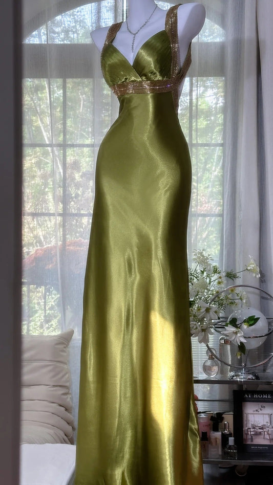 Gorgeous Prom Dress Green Spaghetti Straps Backless Evening Dress Gala Dress D3032