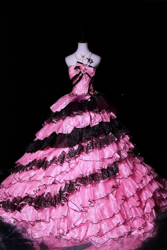 Stunning Prom Dress Strapless Pleated Tiered Ball Gown Evening Dress Sweet 16 Dress D3054