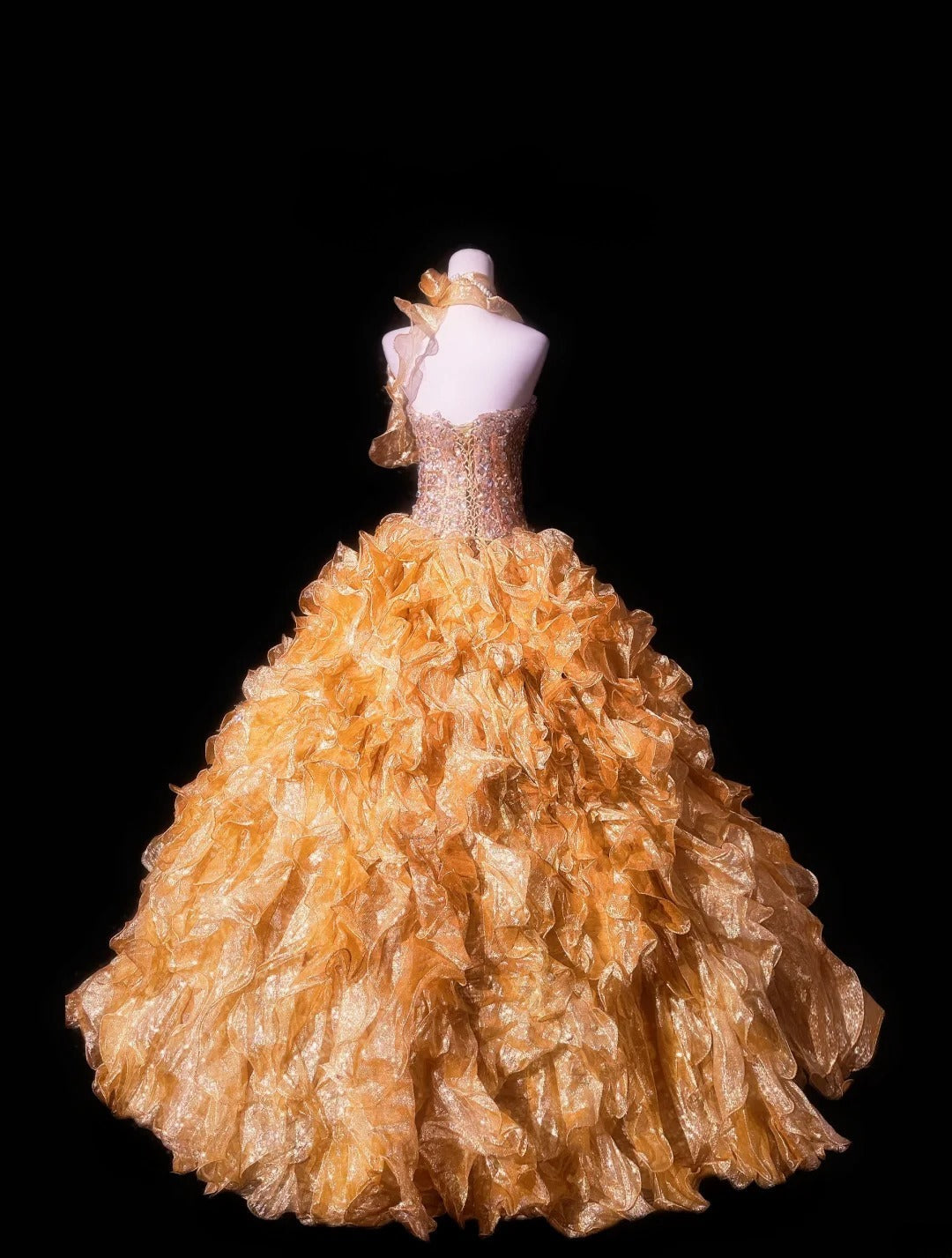Shiny Prom Dress Strapless Ruffle Evening Dress Birthday Party Dress Quinceanera Dress D3058