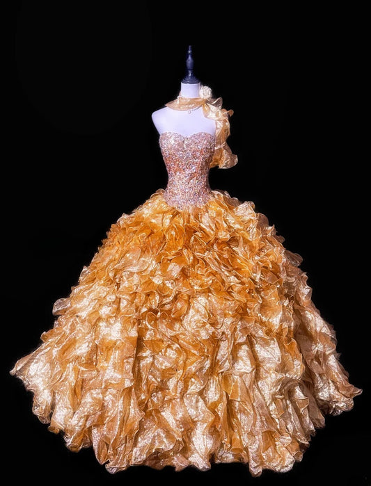Shiny Prom Dress Strapless Ruffle Evening Dress Birthday Party Dress Quinceanera Dress D3058