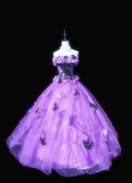 Stunning Prom Dress Purple Strapless Evening Dress Sweet 16 Dress Ball Gown D3069