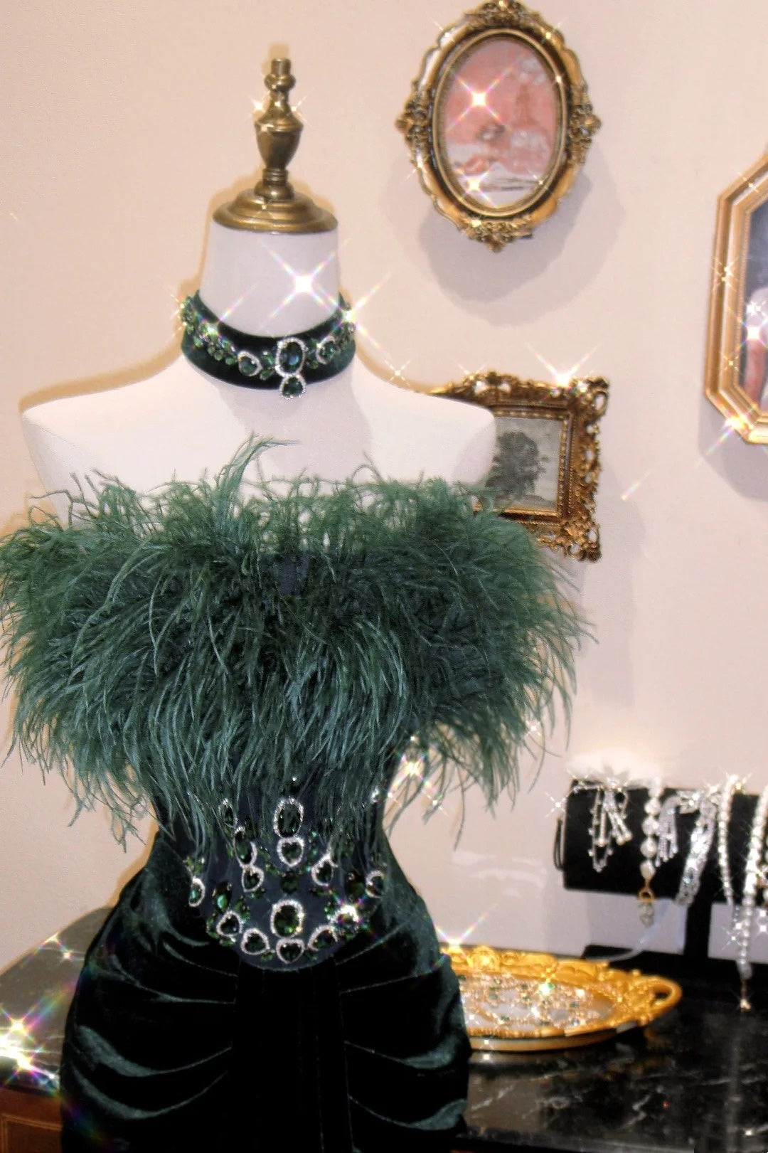 Charming Prom Dress Dark Green Strapless Crystal Pleated Evening Dress Gala Dress D3080