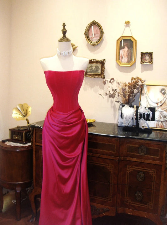 Pretty Prom Dress Hot Pink Strapless Pleated Evening Dress Gala Dress D3081