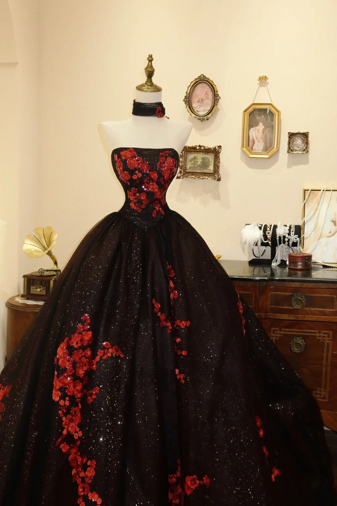 Gorgeous Prom Dress Strapless Flower Ball Gown Evening Dress Birthday Party Dress D3085