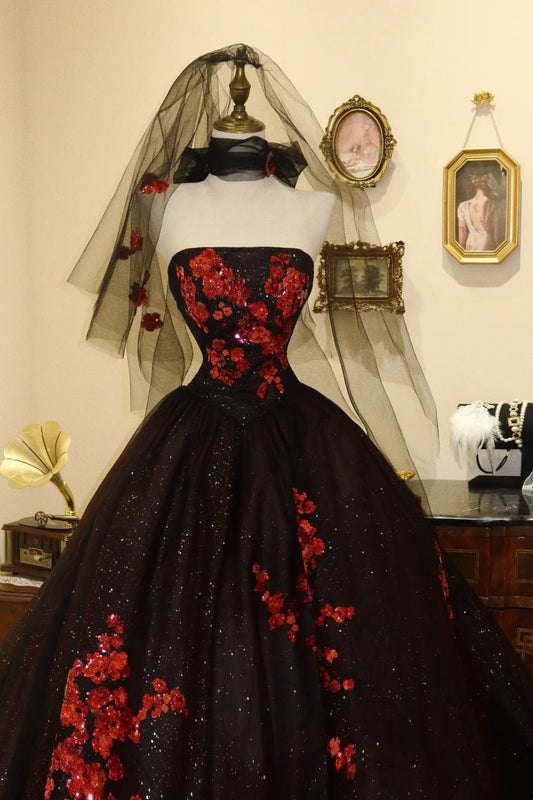 Gorgeous Prom Dress Strapless Flower Ball Gown Evening Dress Birthday Party Dress D3085