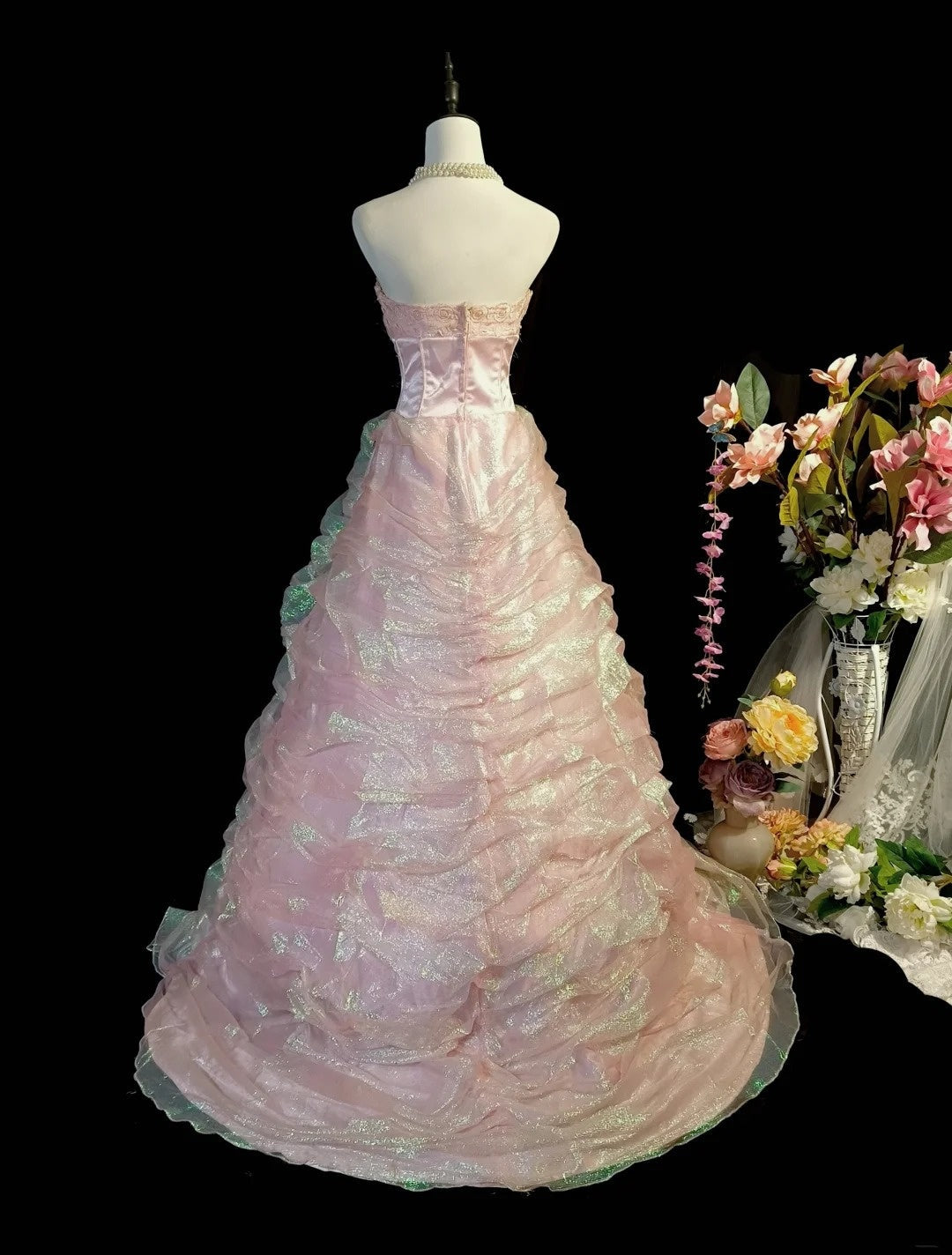 Shiny Prom Dress A Line Strapless Pleated Evening Dress Gala Dress Birthday Party Dress D3111