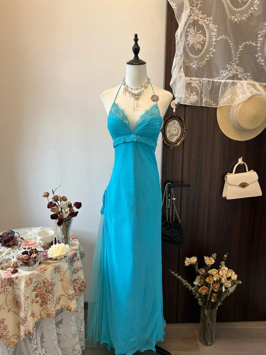 Beauty Prom Dress A Line Halter Pleated Birthday Party Dress Evening Dress Gala Dress D3127