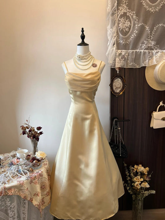 Charming Prom Dress A Line Spaghetti Straps Pleated Gala Dress Evening Dress D3129