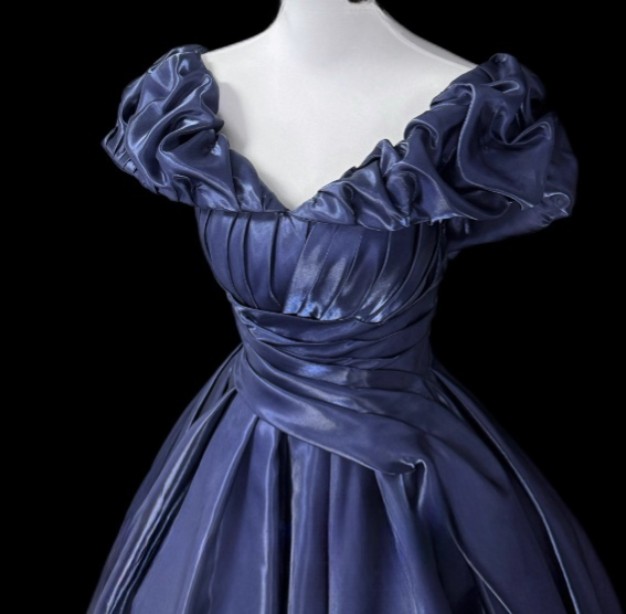 Charming Prom Dress Dark Blue Off Shoulder Pleated Evening Dress Gala Dress D3150
