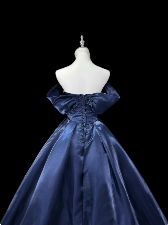 Stunning Prom Dress Dark Blue Asymmetrical Neck Pleated Ball Gown Evening Dress D3152