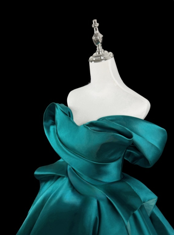 Beauty Prom Dress Asymmetrical Neck Pleated Evening Dress Ball Gown D3153