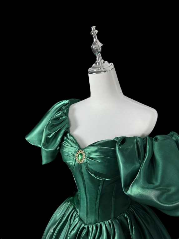 Elegant Prom Dress Dark Green Square Neck Pleated Evening Dress Gala Dress Ball Gown D3156