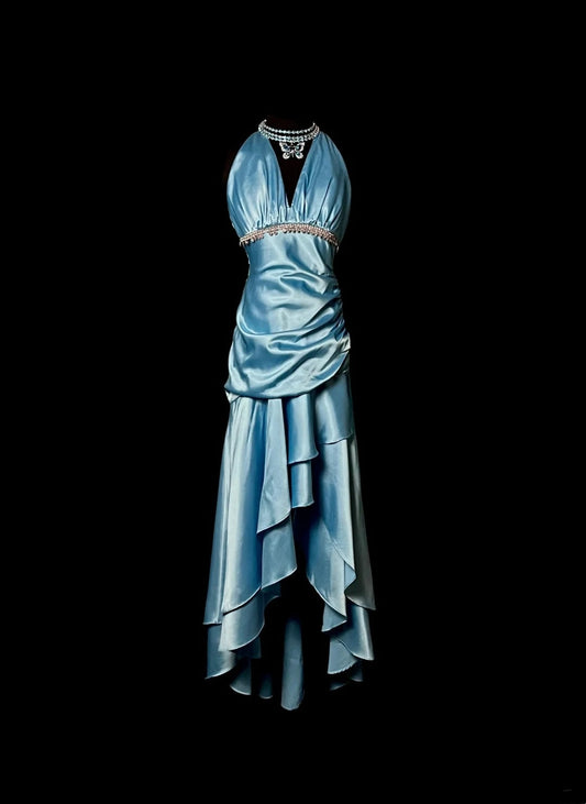 Charming Prom Dress V-neck Pleated Tiered Long Prom Dress Evening Dress Birthday Party Dress D3171