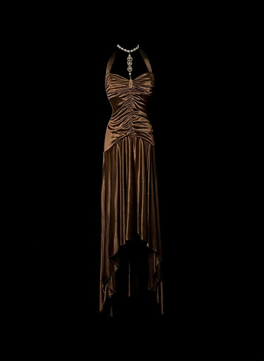 Gorgeous Prom Dress Halter Pleated Asymmetrical Hem Long Prom Dress Evening Dress D3177