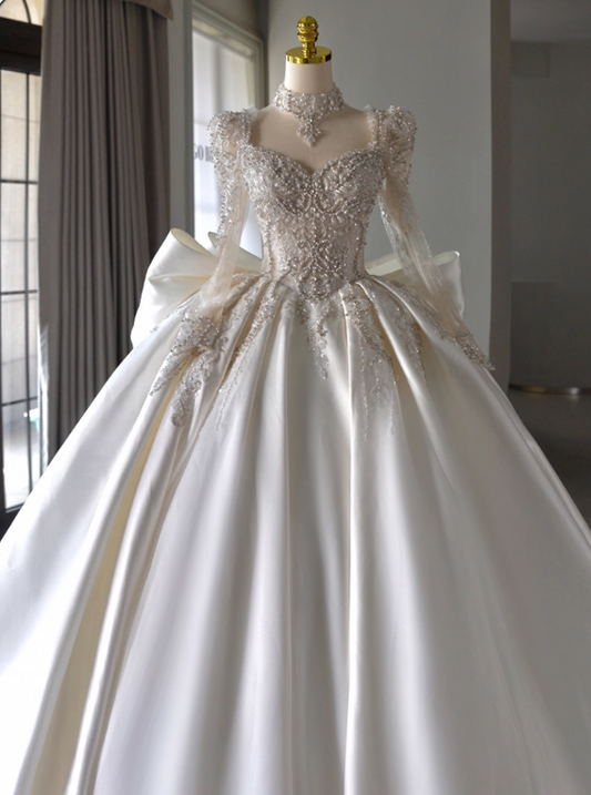 Gorgeous Wedding Dress Sweetheart Long Sleeve Pleated Wedding Dress D3184