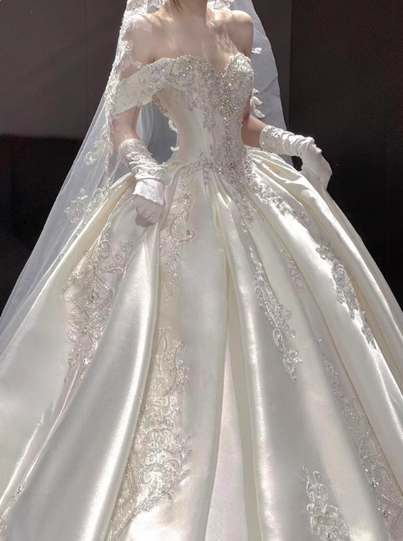 Romantic Wedding Dress Off Shoulder Pleated Wedding Dress D3191
