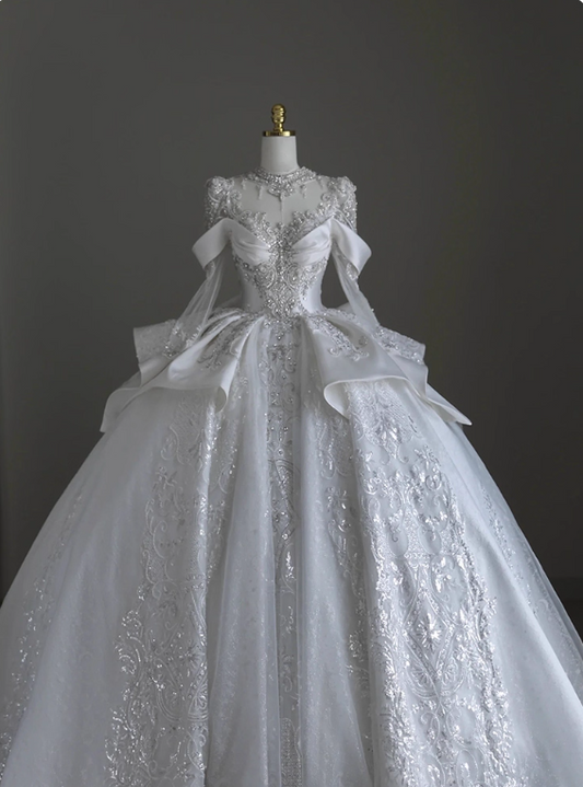 Gorgeous Wedding Dress Long Sleeve Pleated Wedding Dress D3193