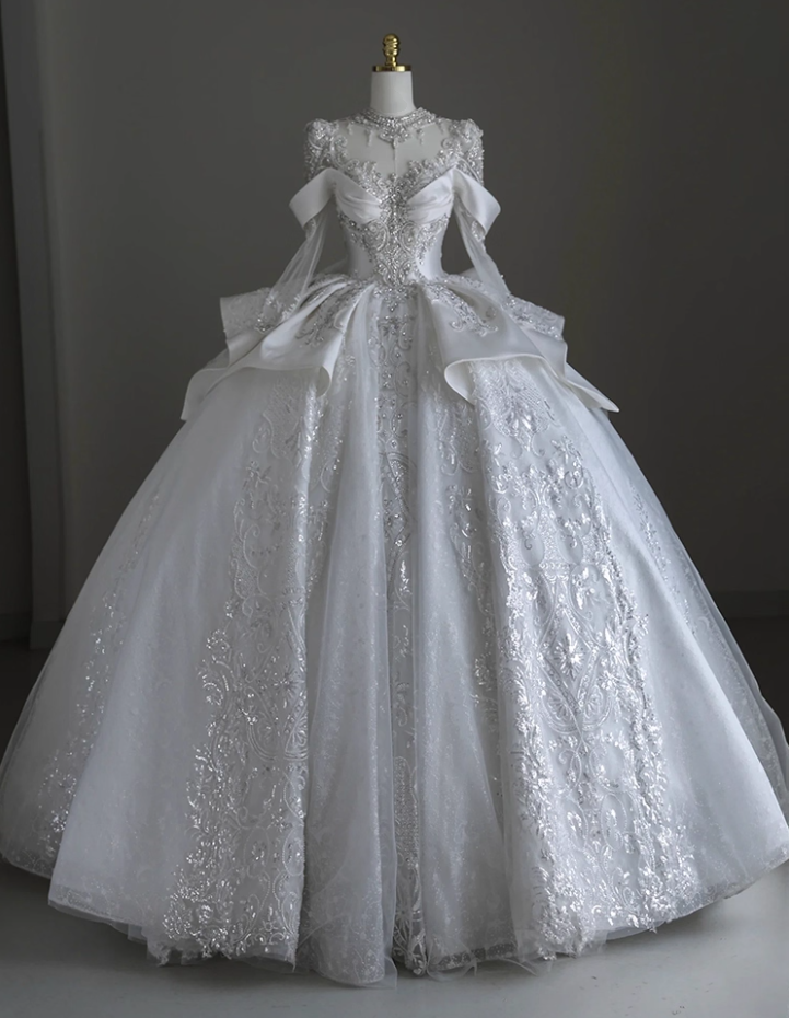 Gorgeous Wedding Dress Long Sleeve Pleated Wedding Dress D3193