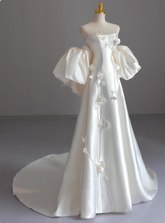 Beauty Wedding Dress A Line Strapless Floral Wedding Dress D3226
