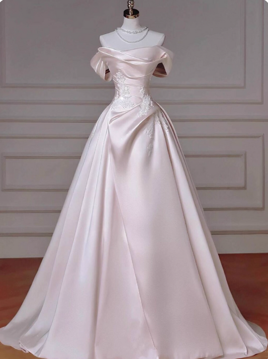 Charming Wedding Dress A Line Off Shoulder Pleated Wedding Dress D3235