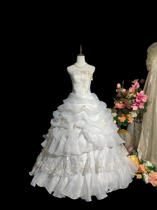 Elegant Wedding Dress Strapless Pleated Tiered Wedding Dress D3246