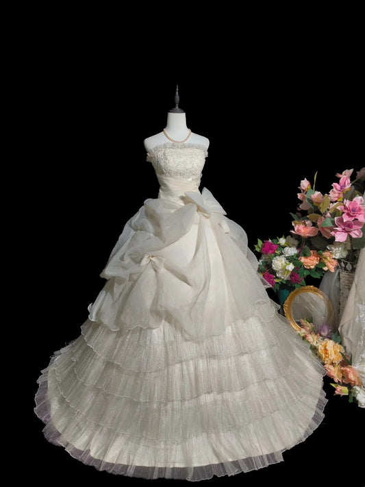 Vintage Wedding Dress Strapless Pleated Tulle Wedding Dress D3247