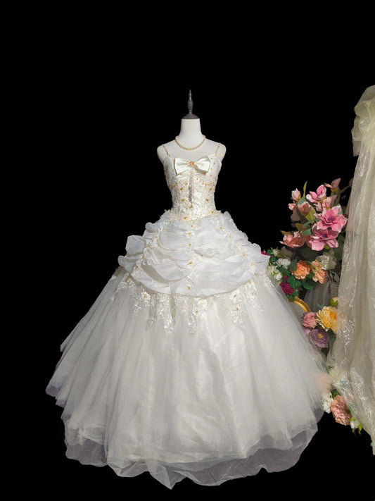 Beauty Wedding Dress Spaghetti Straps Pleated Tulle Wedding Dress D3248