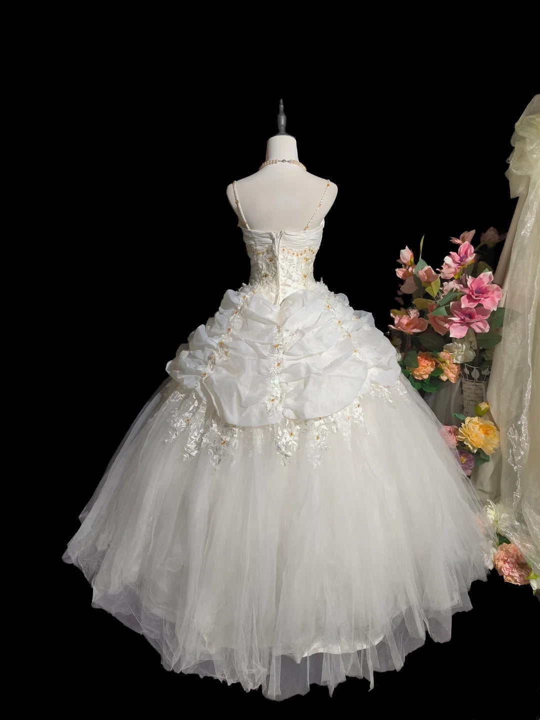 Beauty Wedding Dress Spaghetti Straps Pleated Tulle Wedding Dress D3248