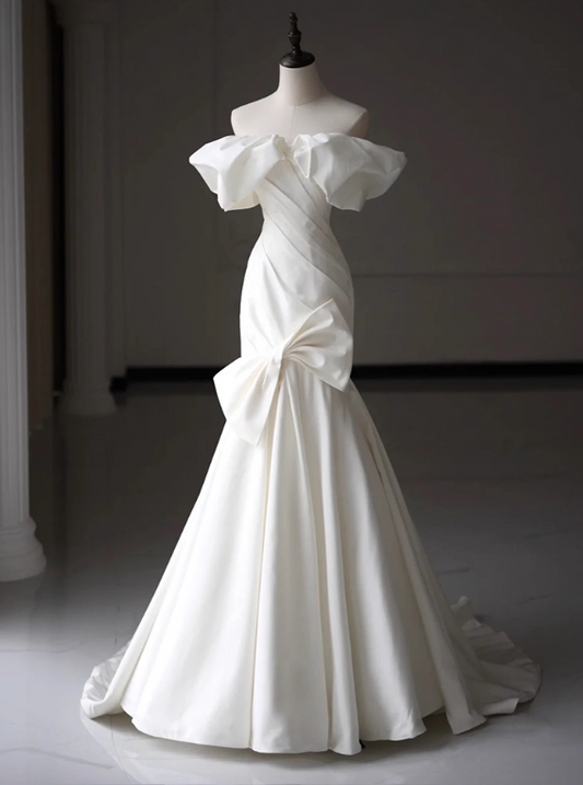 Elegant Wedding Dress Off Shoulder Pleated Mermaid Wedding Dress D3252
