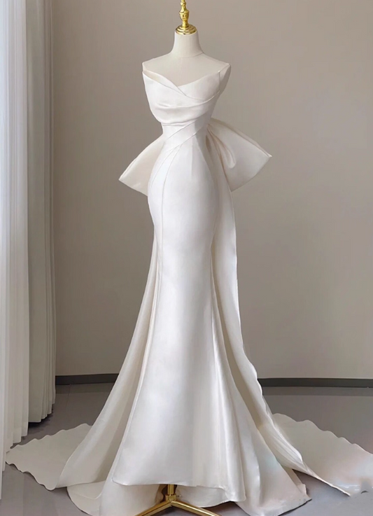 Beauty Wedding Dress Strapless Bowknot Pleated Mermaid Wedding Dress D3259