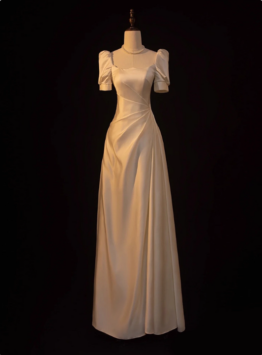 Minimalist Wedding Dress A Line Square Neck Pleated Wedding Dress D3260